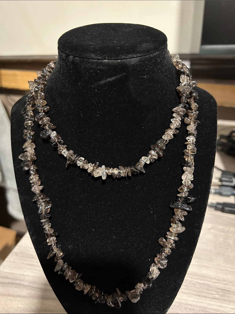 Smoky Quartz Chip Beaded Necklace - Elegant Brown Stone Strand